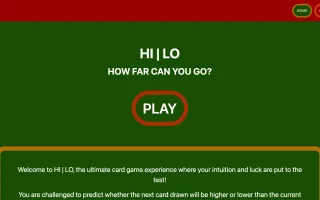 The Hi|Lo card game interface