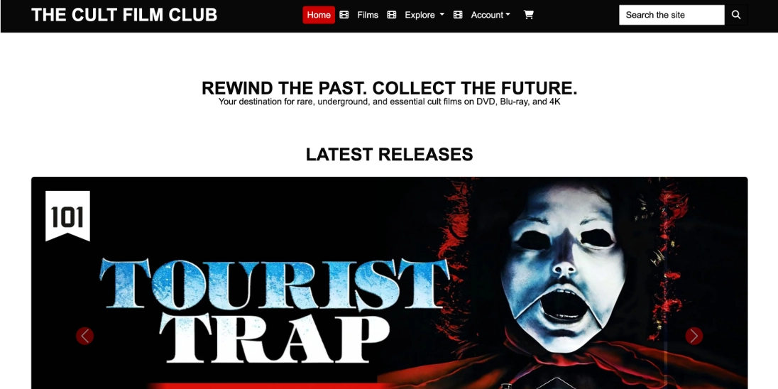 The Cult Film Club store front showing featured films